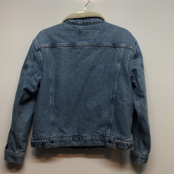 LEVIS Sherpa Lined Denim Trucker Jacket Men's Size L Blue Jean Vintage snap - Picture 8 of 16